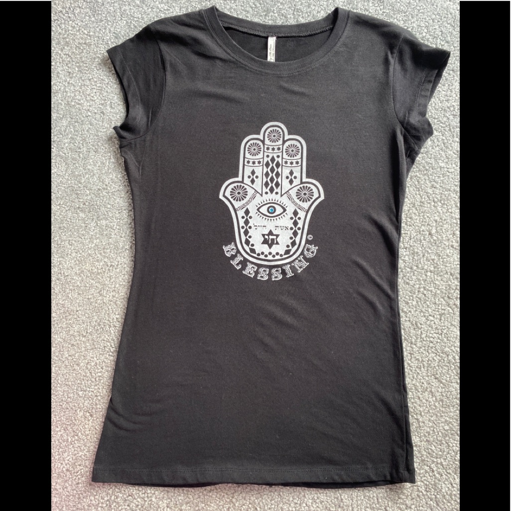 Black Short Sleeve Tee With Hamsa Blessing Graphic